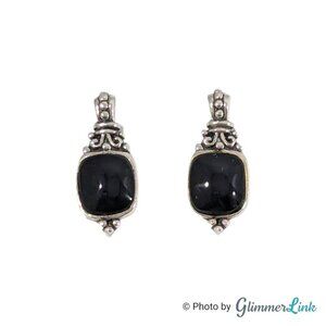 Vintage Marsala 925 Sterling Silver Onyx Dainty Drop Pierced Earrings